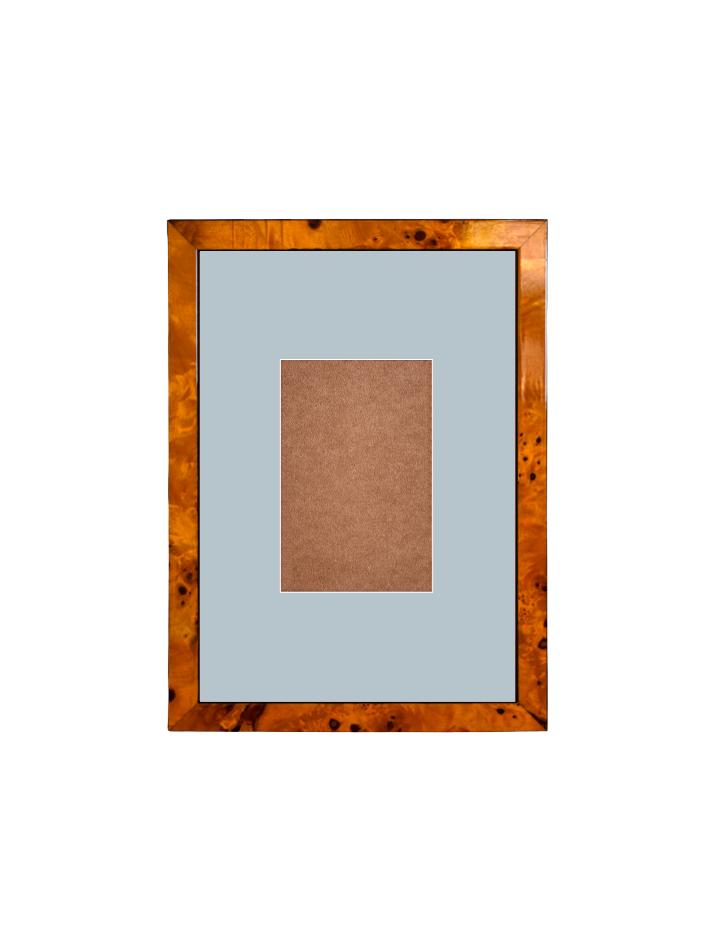 Elm burl frame & blue picture mount – MORA